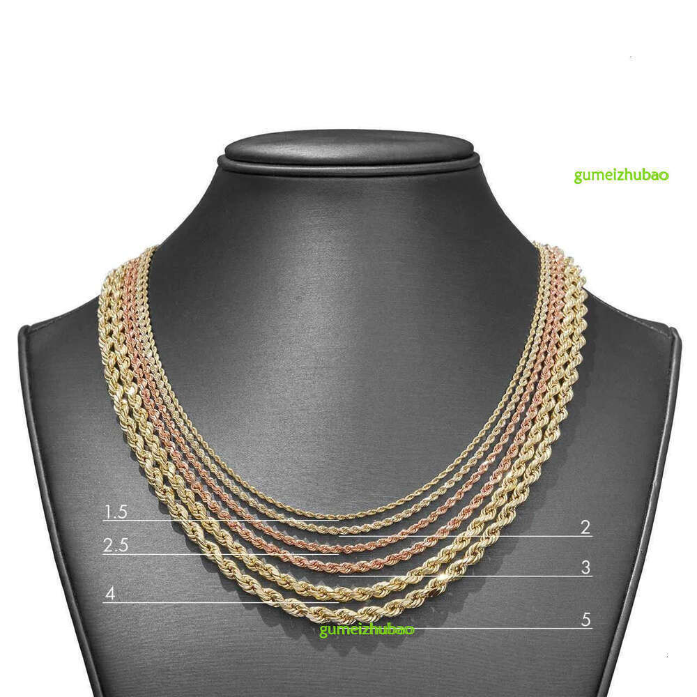 Real 10K 14K Solid Gold Rope Chains For Men Hip Hop Necklace