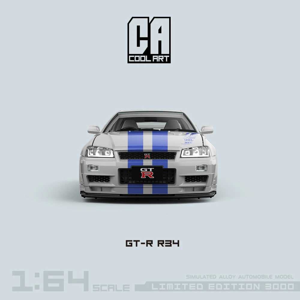 COOL ART 1 64 GT-R R34 Front and Back Open Blue and Silver Simulation Alloy Car Model for Collection Display Gift X250125