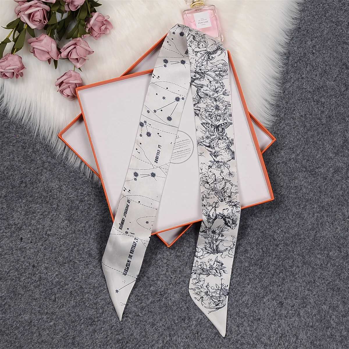 Tarot Constellation % Twill Silk Scarf Women Brand Scarf Skinny Bag Scarves Design Wrist Towel Foulard Neckerchief Headband W250118