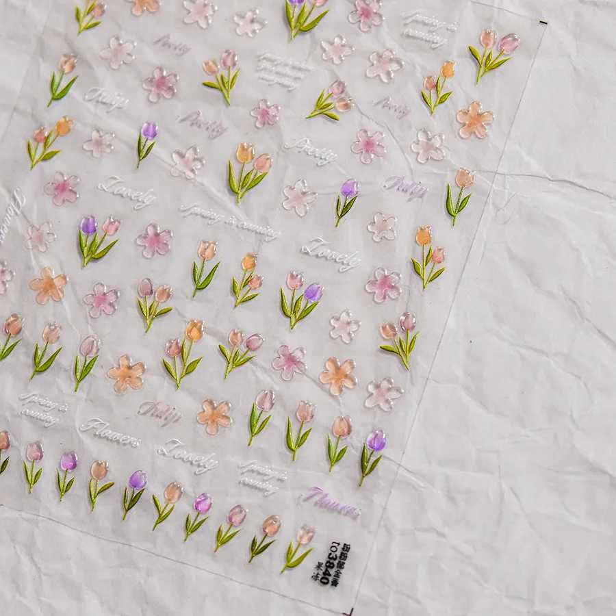 1pcs 5D Japanese Relief Tulip Nail Art Stickers Kawaii Daisy Flower Nail Decorations Decals Self Adhesive Slider DIY AccessoriesXJ250120