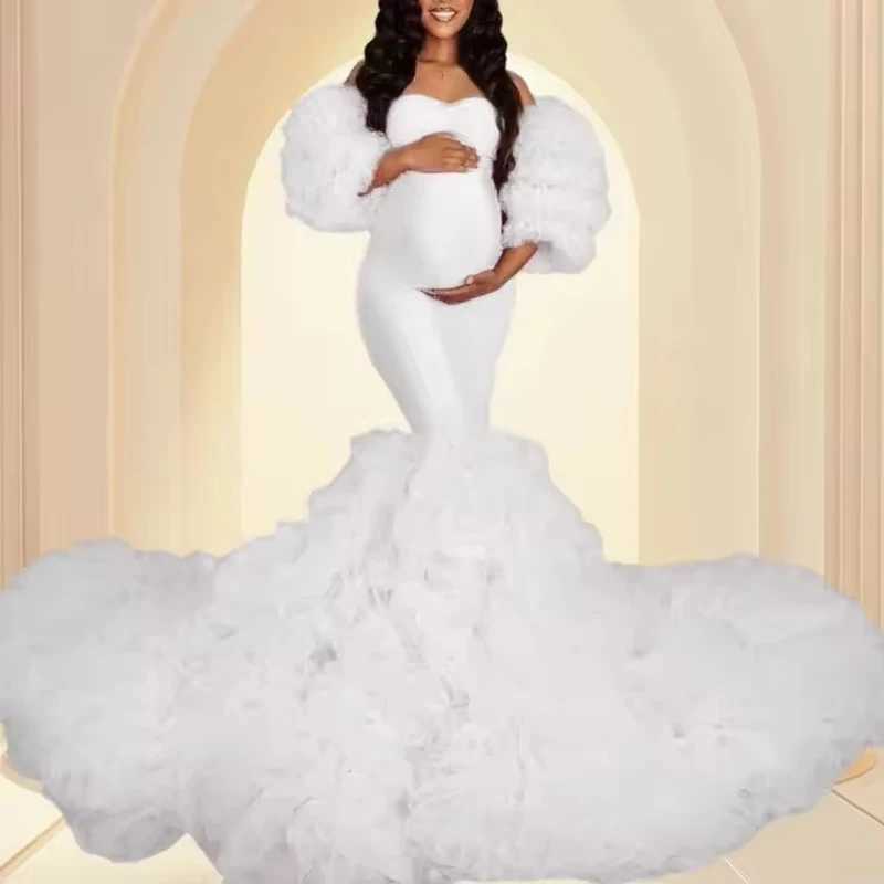 Maternity Dresses Hot maternity dress Photosoot sheer Maxi baby shower ruffled edges W250113 H250211 H250212HX3A