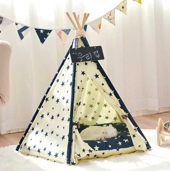 Pet Tent House Dog Bed Portable Removable Washable Teepee Puppy Cat Indoor Outdoor Kennels Cave with Cushion and Blackboard X250125