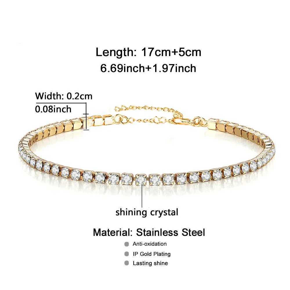 2mm outer tennis bracelet womens gold and silver colored stainless steel cubic zirconia chain womens wedding jewelry giftXJ250225
