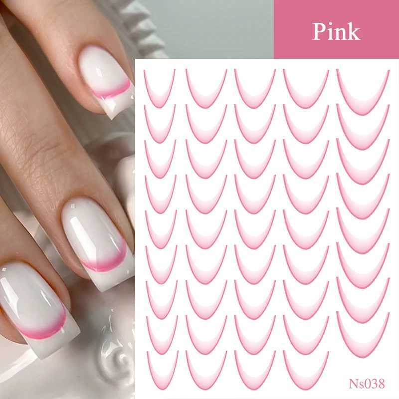 White French 3D Nail Stickers Manicure Gradient Line Flower Nail Art Designs Self-Adhesive Nail Tips Guides for DIY DecorationXJ250120