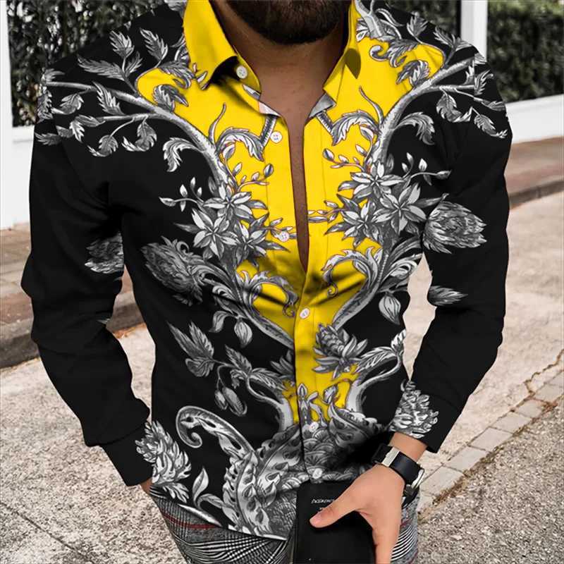 2024 Mens Shirt Floral Pattern 3D Printed Shirt Lapel Long Sleeve Costume Prom Party Dress 11 Colors Designer Casual S-5XLXJ250121