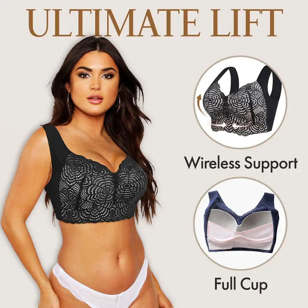 Womens Bra Ultimate Lift Stretch Plus Size Sports Sleep Seamless Lace Cut Out Wire Free Vest Style Push Up Large bra 250122