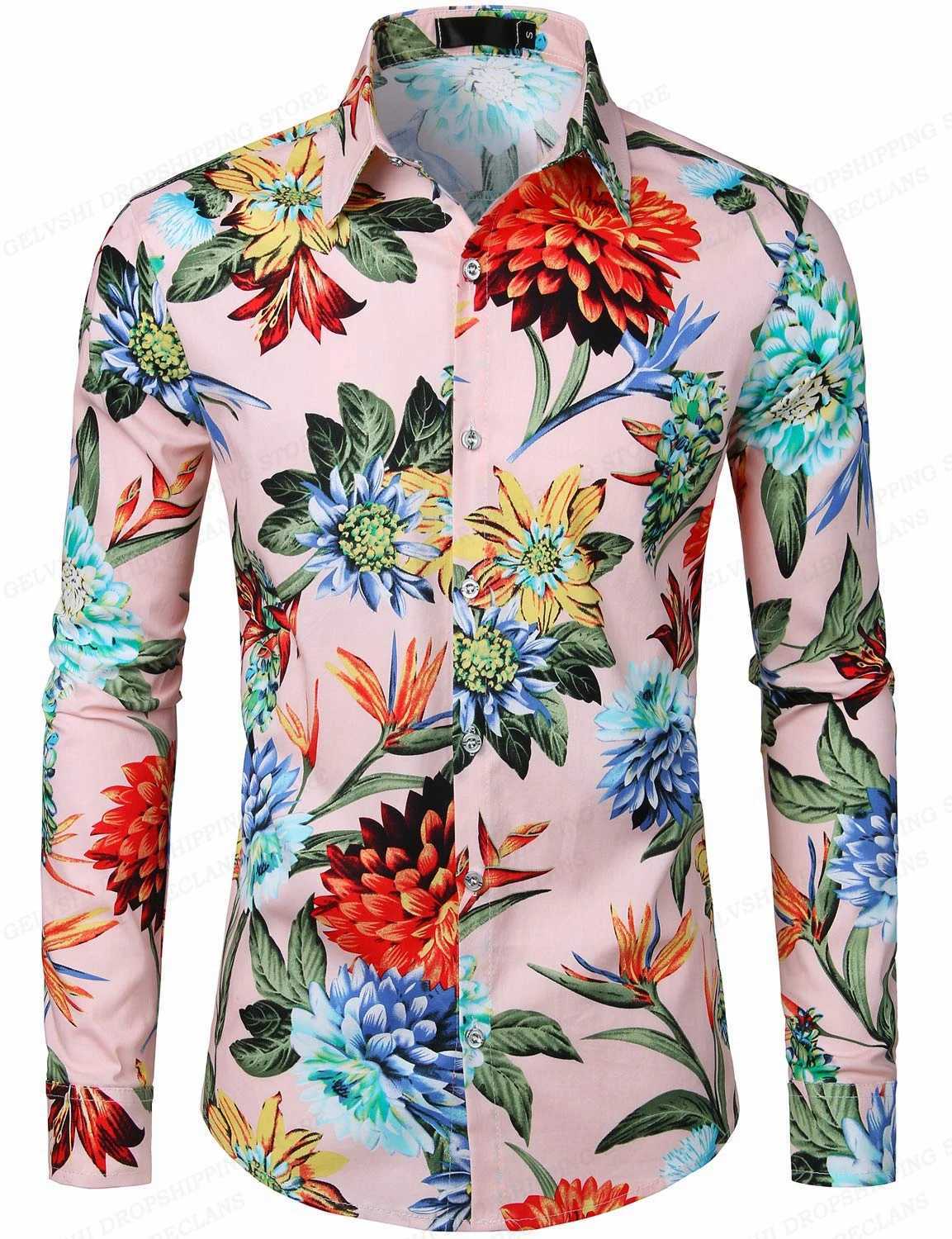 Red Rose Hawaiian Shirts Floral Print Shirts Men Fashion Shirt Long Sleeve Beach Blouse White Blouse Mens Clothing VocationXJ250121