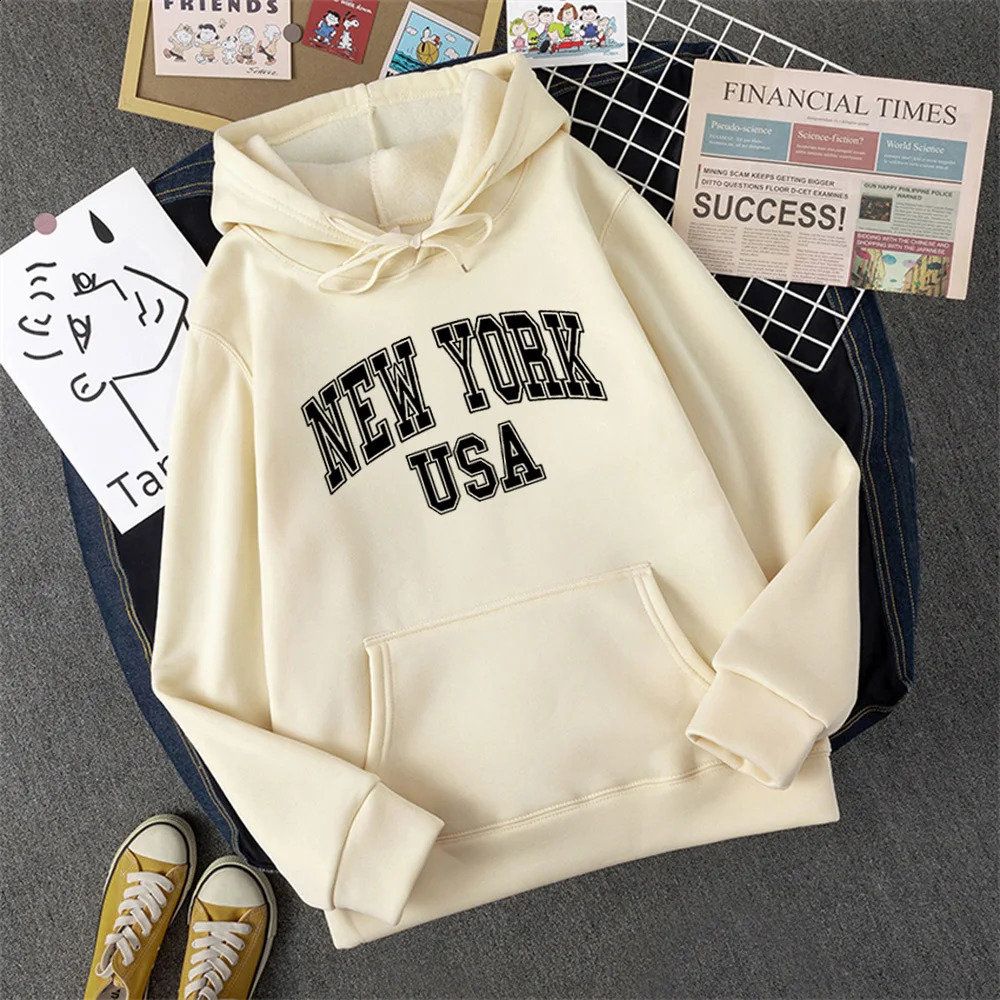 YORK USA Women Hoody Street Casual Loose Sweatshirt Autumn Fleece Hooded Hip Hop ONeck Clothing Female 250121