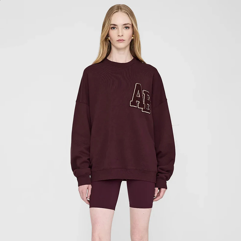 24 winter North American niche AB hand cranked special y fleece wine red loose womens round neck sweatshirt 250121