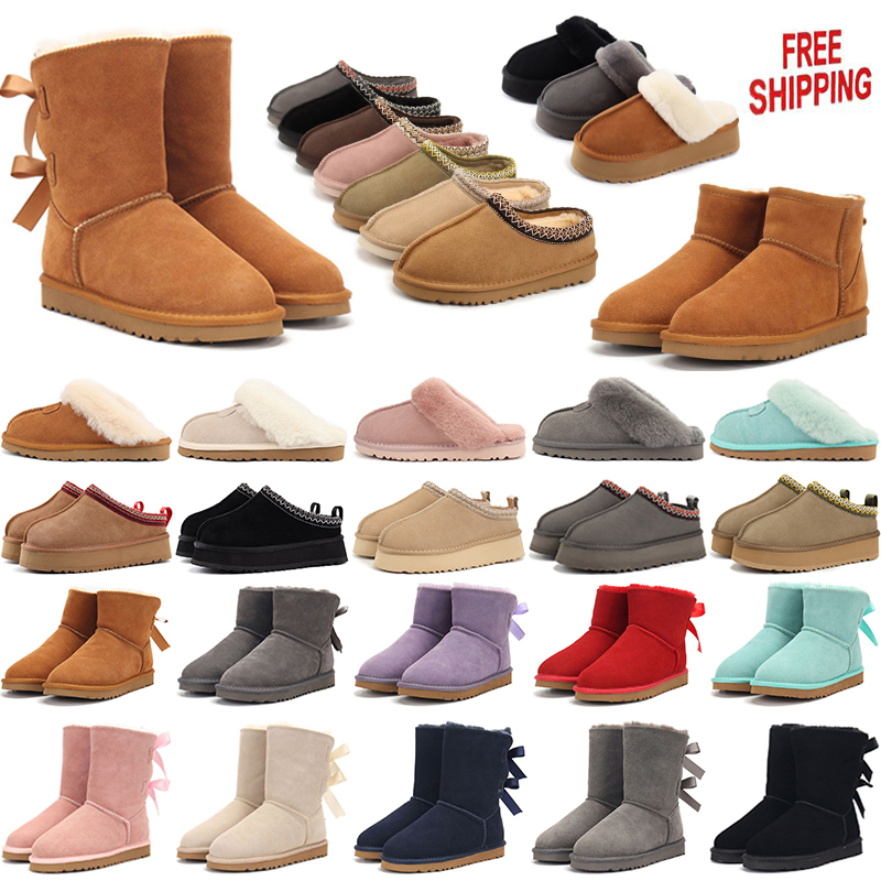 Free Shipping Designer boots womens platform booties winter boot snow slippers shoes classic mini ankle black chestnut pink warm Bowtie size 35-43