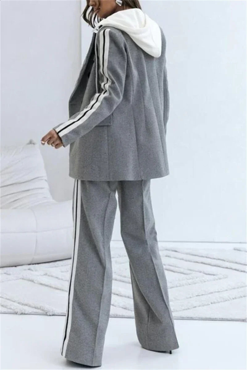 Streetwear 2 Piece Sets Women Outfit Winter Fall Clothes Hooded Blazer Coat Top and Pants Two Blazers Suit 250120