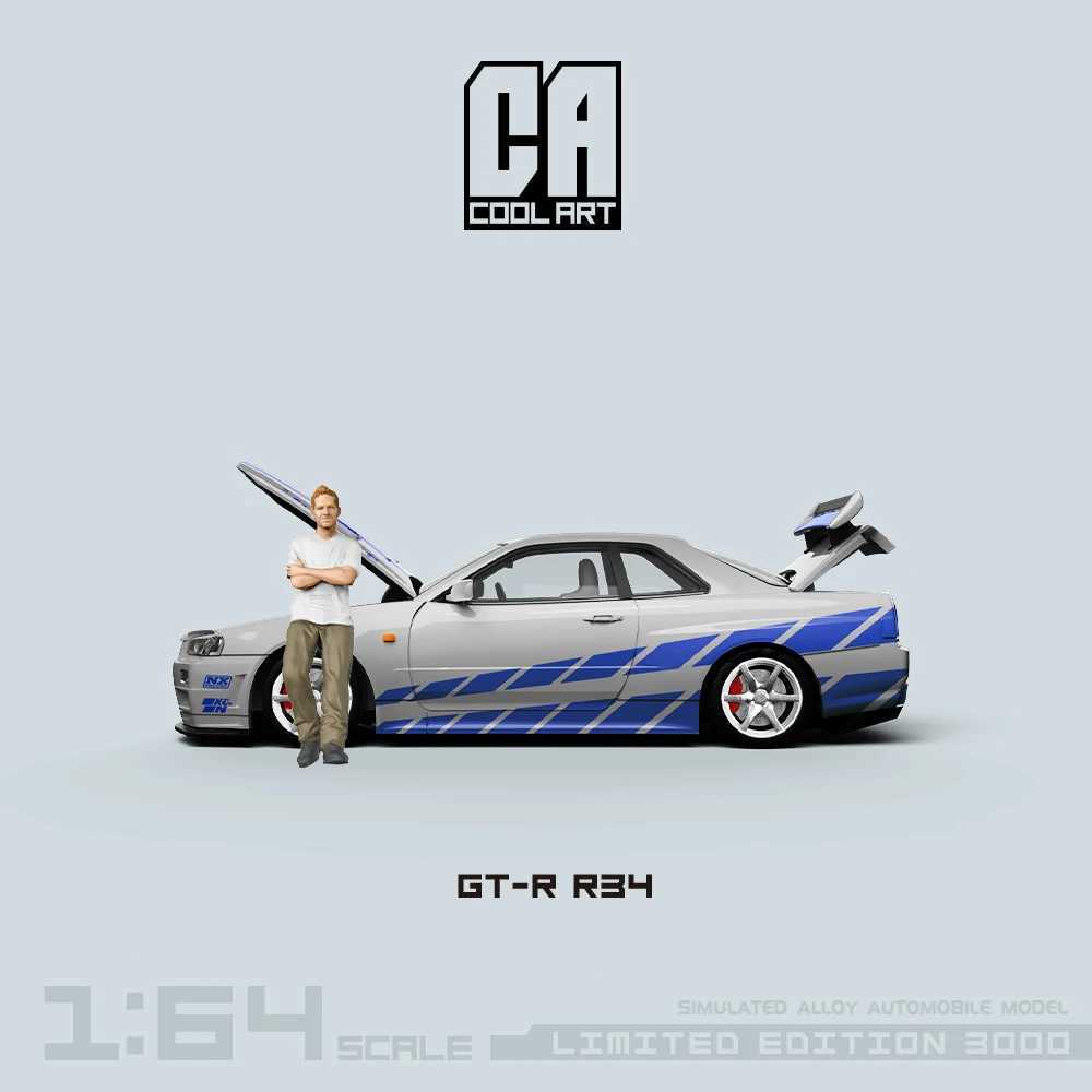 COOL ART 1 64 GT-R R34 Front and Back Open Blue and Silver Simulation Alloy Car Model for Collection Display Gift X250125