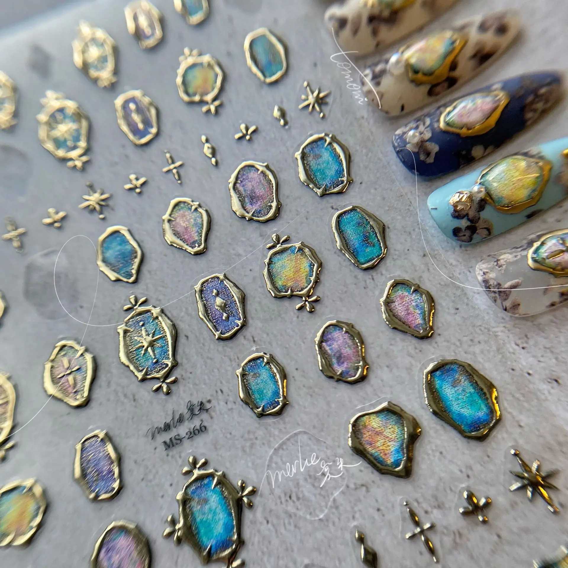 Geometric Bronzing 3D Self Adhesive Nail Art Decoration Stickers Dried Flowers Grass Manicure Decals Wholesale DropshippingXJ250120