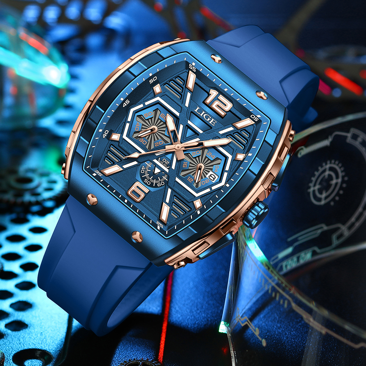 LIGE new men's quartz watch multifunctional waterproof calendar night light watch fashionable high-end sports watch
