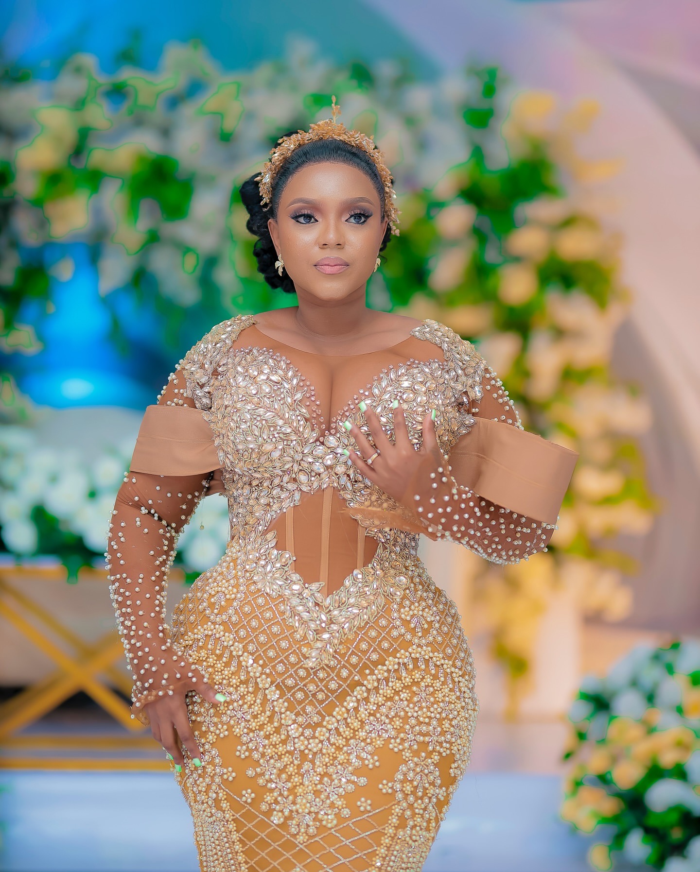 Aso Ebi Gold Mermaid Prom Dresses 2025 Illusion Crystals Lace Beaded Evening Formal Party Second Birthday Engagement Gowns Plus Size Dress For Special