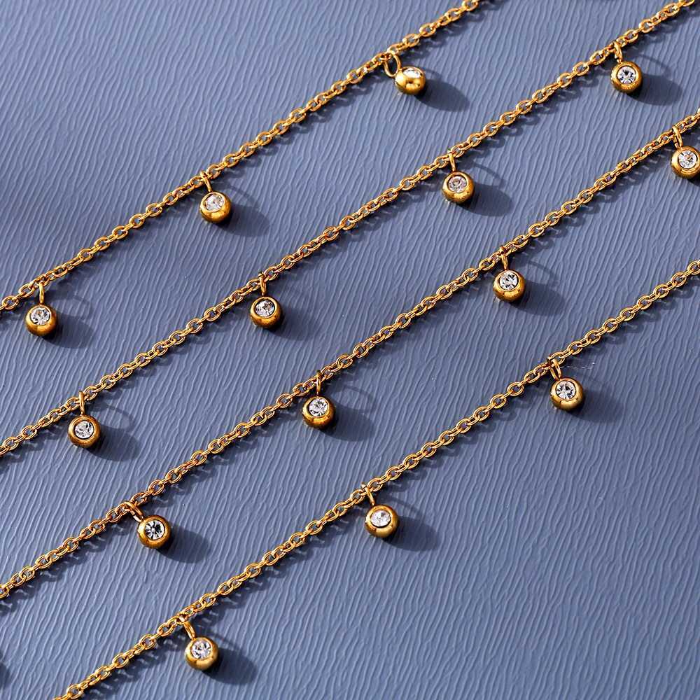 Round Zircon Anklet Stainl Steel Waterproof Foot Chain Gold Plated Beach Leg Ornament Sandals Jewelry GiftXJ250121