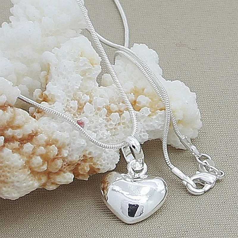 hot sale Silver color Solid Heart Necklace 18-30 Inch Snake Chain For Women Girl Wedding Charm Fashion Jewelry luxuryXJ250121