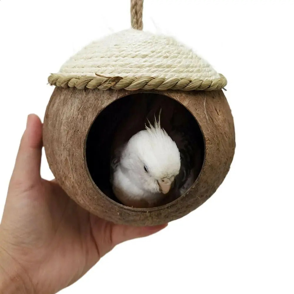 Cute Comfortable Natural Coconut Shell Bird House Pet Parakeet Finche Sparrows Cage 250207