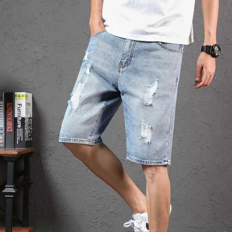 2025 New Blue Hole Denim Shorts Mens Summer Casual Jeans Shorts Large Size 28-36 38 40 W250319