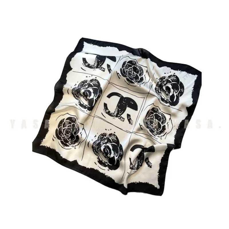 1pcs 70cmC Letter Rose Printed Silk Scarf Women Thin Silk Scarfs High-end Fashion Versatile Clothing Bags Headgear Square Scarf W250118