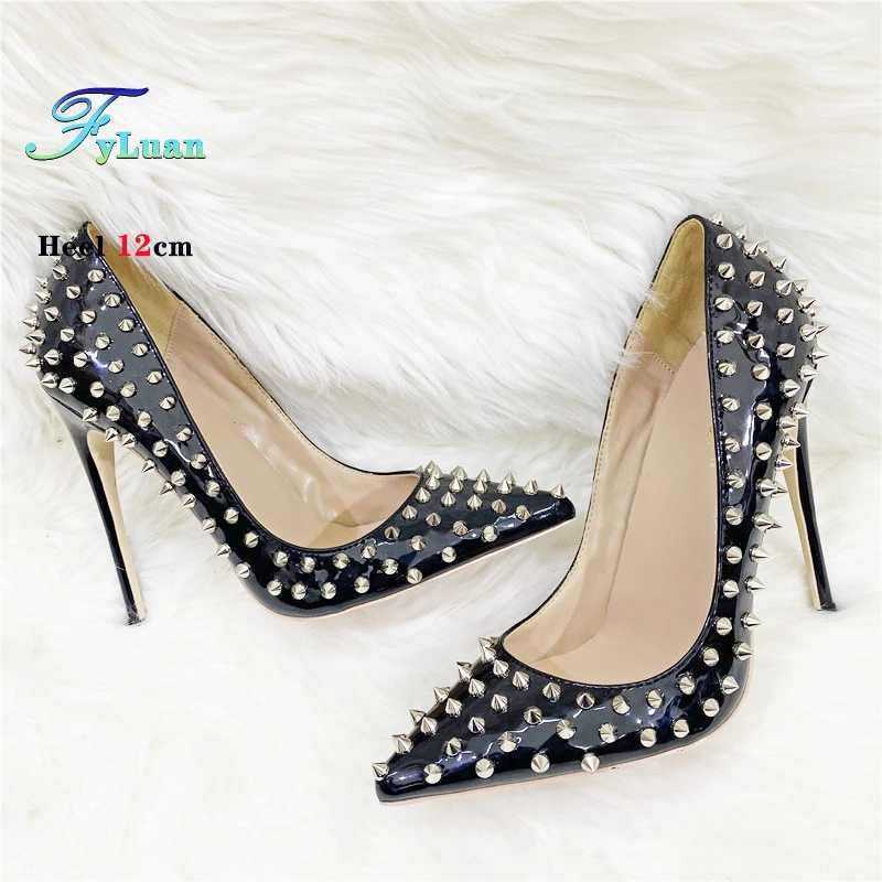 Super Thin Heel 8 10 12CM Sexy All Spikes Rivets Women Pumps Pointed Toe Super High Heels Party Nightclub Fashion Shoes Size 46 Z250121