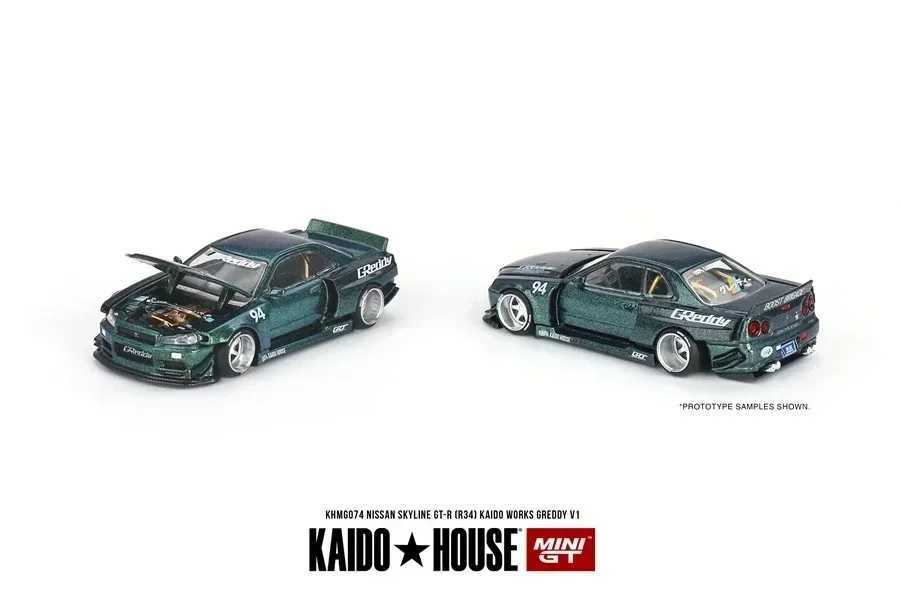 Kaido House + MINIGT 1/64 Nissan Skyline GT-R (R34)(R33) Honda NSX Racing Kaido Works V3 V2 KHMG Cars Alloy Diecast Metal Model X250125