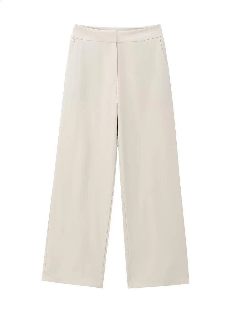 TRAF Fashion Beige Women Pant Suit Set Office Ladies Business Work Wear Single Breasted Blazer Jacket Chic Straight Leg Pants 250114Z