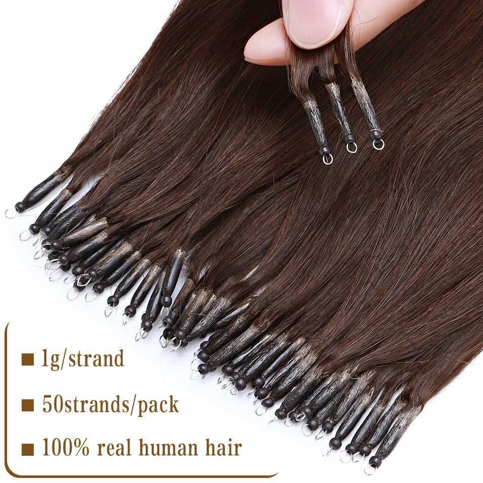 S-noilte 50 pieces/straight nano ring micro connection human hair extension 22 inches straight natural golden hair microbead ring pre bonded W250113