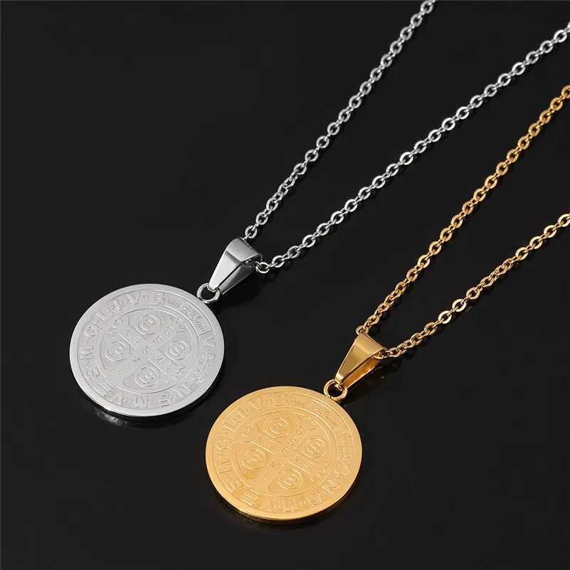 Religious San Benito Medal Pendant Stainless Steel Chain Silver Color Cross Jesus Saint Benedict Necklaces for Women Men JewelryXJ250121