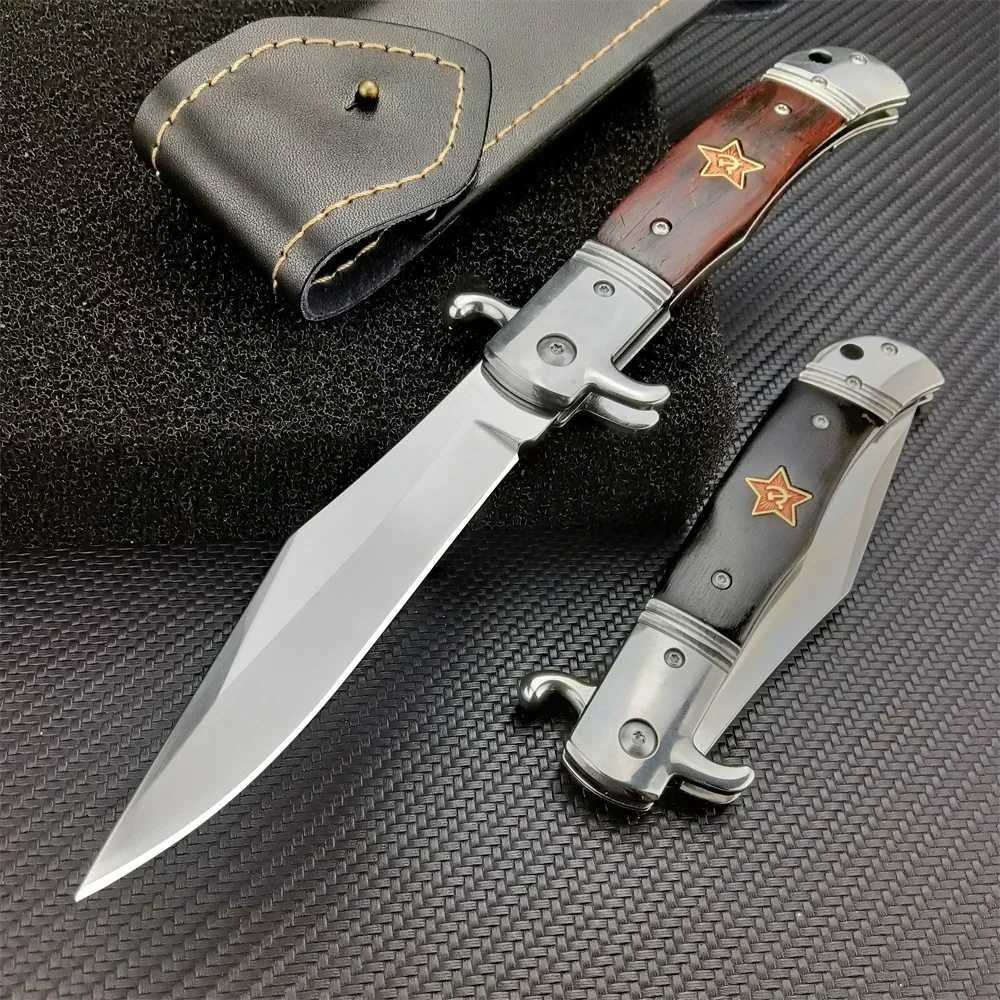 New Russian Finka NKVD KGB Assist Folding Knife Outdoor Survival Tool 440C Blade Wood Hand Tacitcal Hunting Knives MilitaryXJ250118
