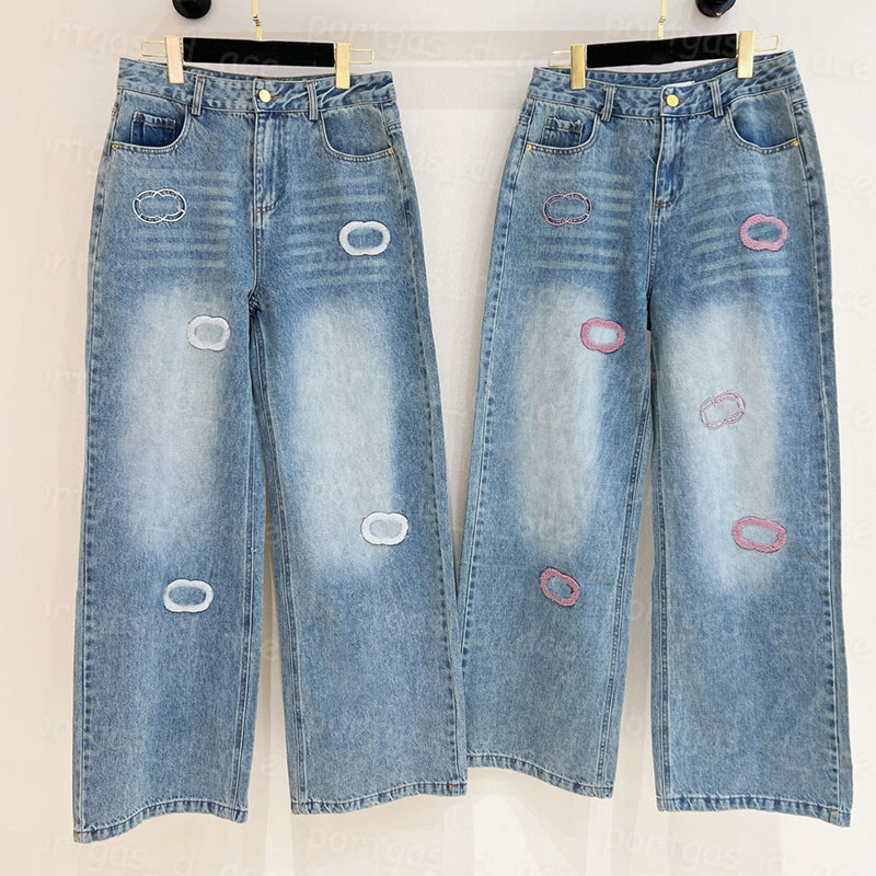 Letter Flocking Women Jeans Luxury Designer Denim Pants Blue Casual Daily Jean Trousers