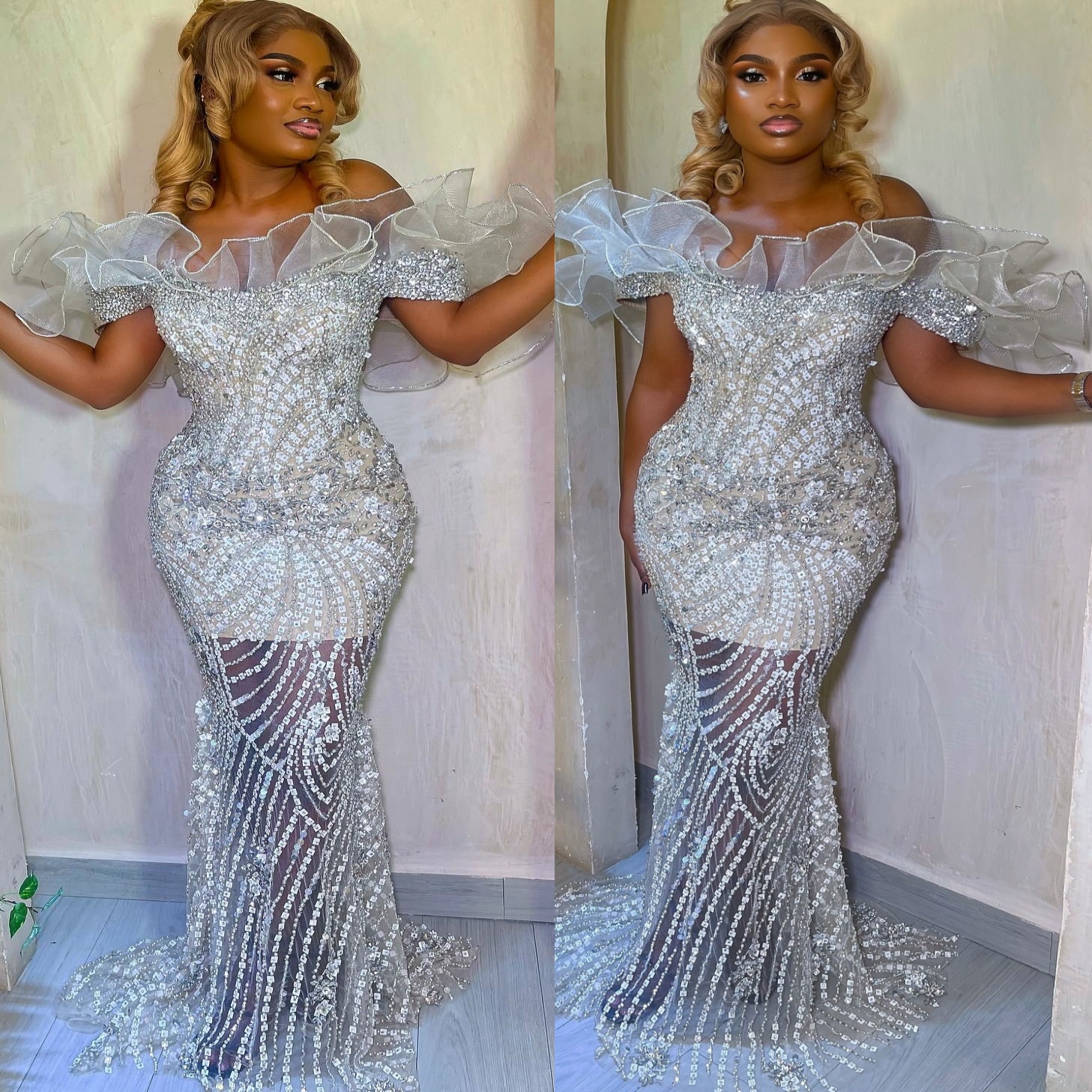 Aso Ebi Ivory Mermaid Prom Dresses 2025 Sequined Lace Beaded Vintage Evening Formal Party Second Birthday Engagement Gowns Plus Size Dress For Special