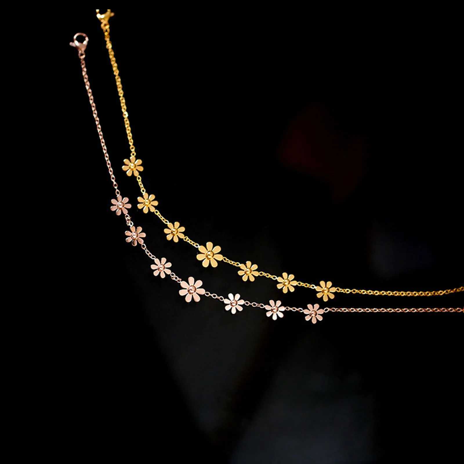 304 Stainl Steel Stylish Link Chain Anklet Daisy Flower Summer Beach Anklets On Foot For Women Jewelry 21cm(8 2/8) longXJ250121