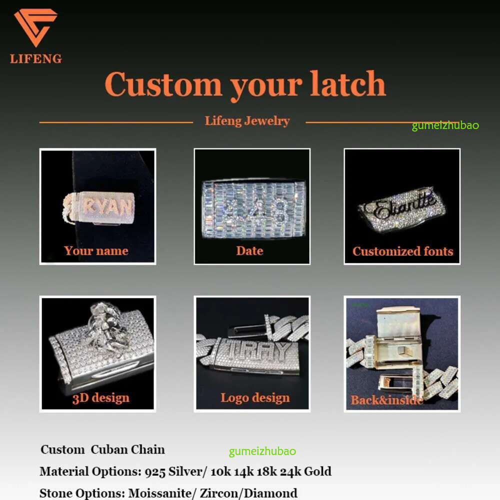 Lifeng Jewelry 30mm Width Vvs Moissanite k Baguette Dia Sterg Sier Cuban White Gold Necklace Custom Chain