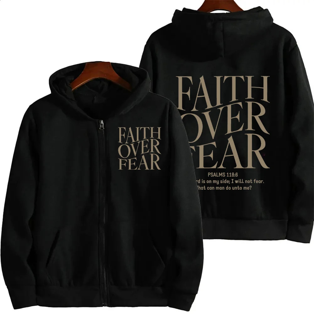 Faith Over Fear Christian Women Zip Hoodie Sweatshirt Jesus Trendy Bible Verse Aesthetic Jacket Coat 250121