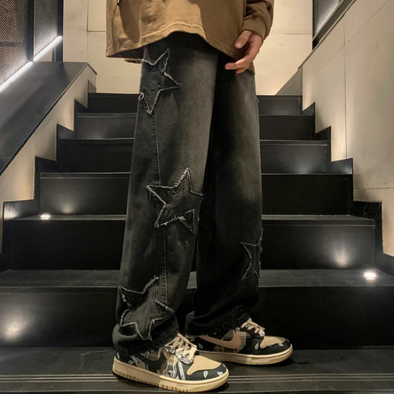 Y2K Vintage Women Jeans Streetwear Oversize Star Aesthetic Straight Trousers Wide Leg Grunge Denim Pants Men Clothes Korean Pants 250122