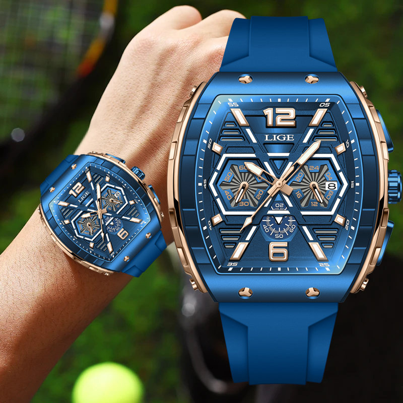 LIGE new men's quartz watch multifunctional waterproof calendar night light watch fashionable high-end sports watch