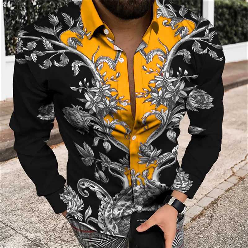 2024 Mens Shirt Floral Pattern 3D Printed Shirt Lapel Long Sleeve Costume Prom Party Dress 11 Colors Designer Casual S-5XLXJ250121