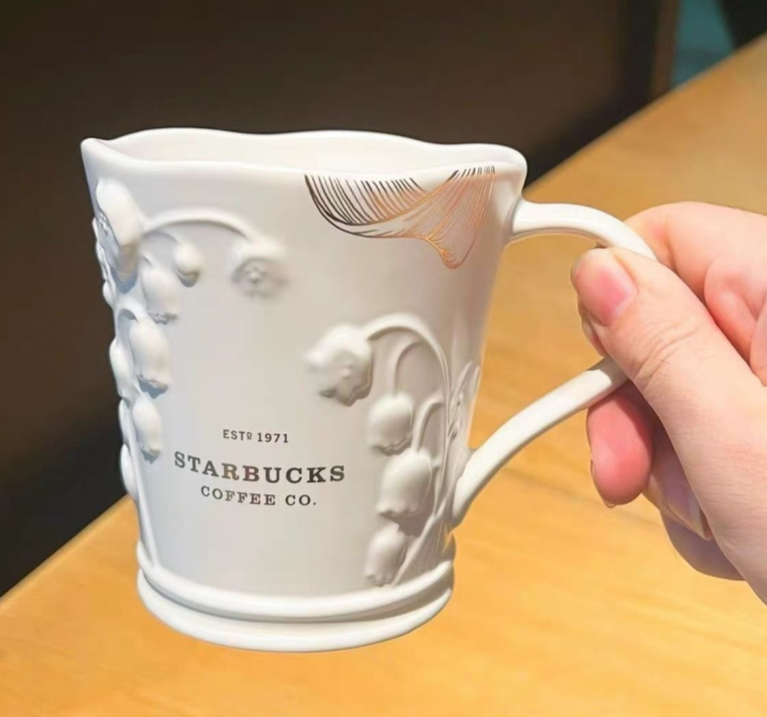 Starbucks 13.87oz Premium Ceramic Coffee Cup Mug with Delicate Flower Handle Spoon