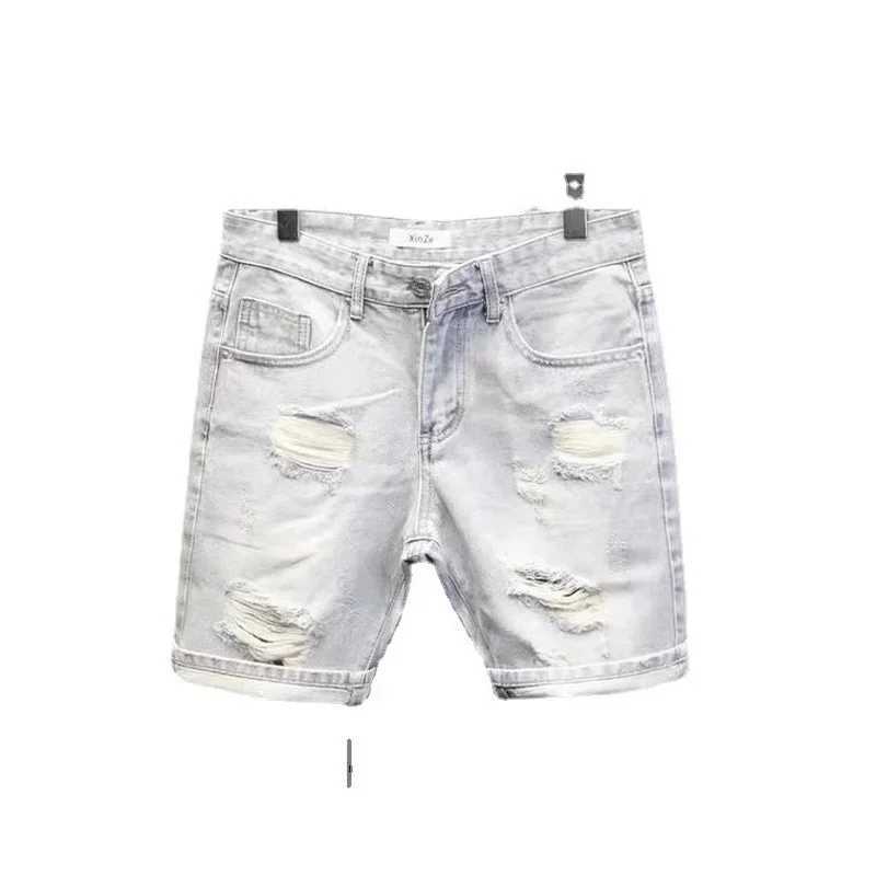 2022 Korean Retro Japanese Versatile Loose Straight Denim Shorts Casual Pants Boys White Color Short Ripped Hip Hop Jeans W250116