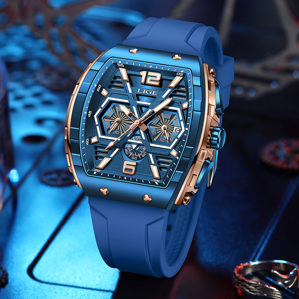 LIGE new men's quartz watch multifunctional waterproof calendar night light watch fashionable high-end sports watch