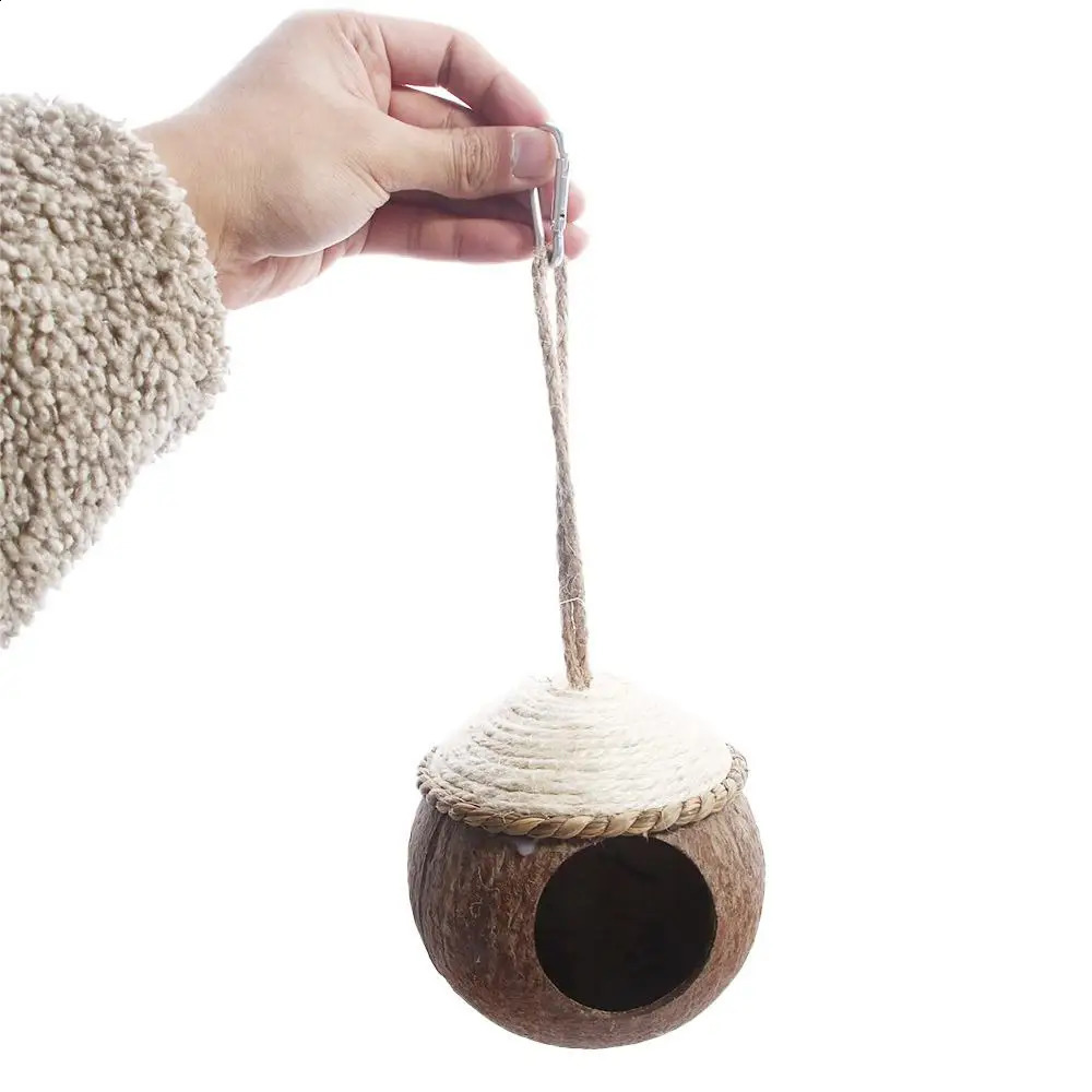 Cute Comfortable Natural Coconut Shell Bird House Pet Parakeet Finche Sparrows Cage 250207