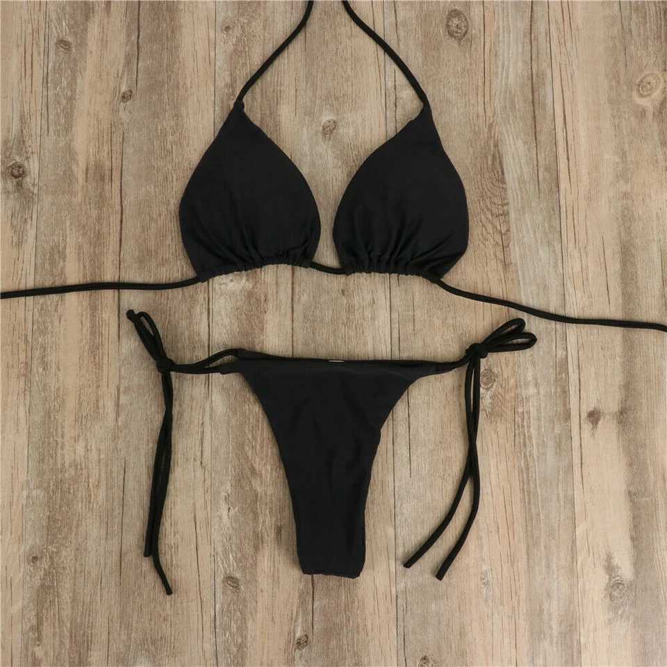 Sexy Thong Bikini Set Side Halter Tie Swimsuit Ladies Split Strap Adjustable Bandage Style Brazilian Swimwear Womens BeachwearXJ250120