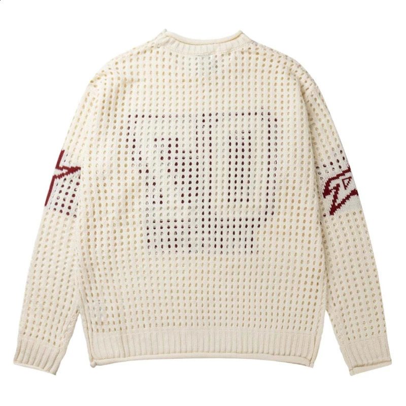 Y2K Retro Sweater Openwork Jersey Knit Digital Jacquard Pattern Streetwear Harajuku Vintage Classic Sportswear Unisex Pullover 250122
