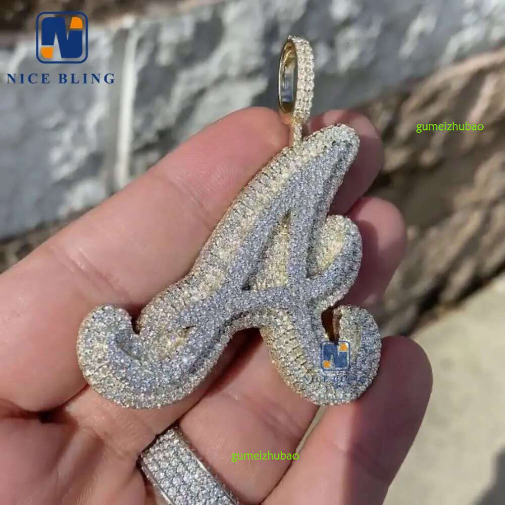 High quality pass dia tester sier letter 26 initial A B C D iced out custom moissanite pendant