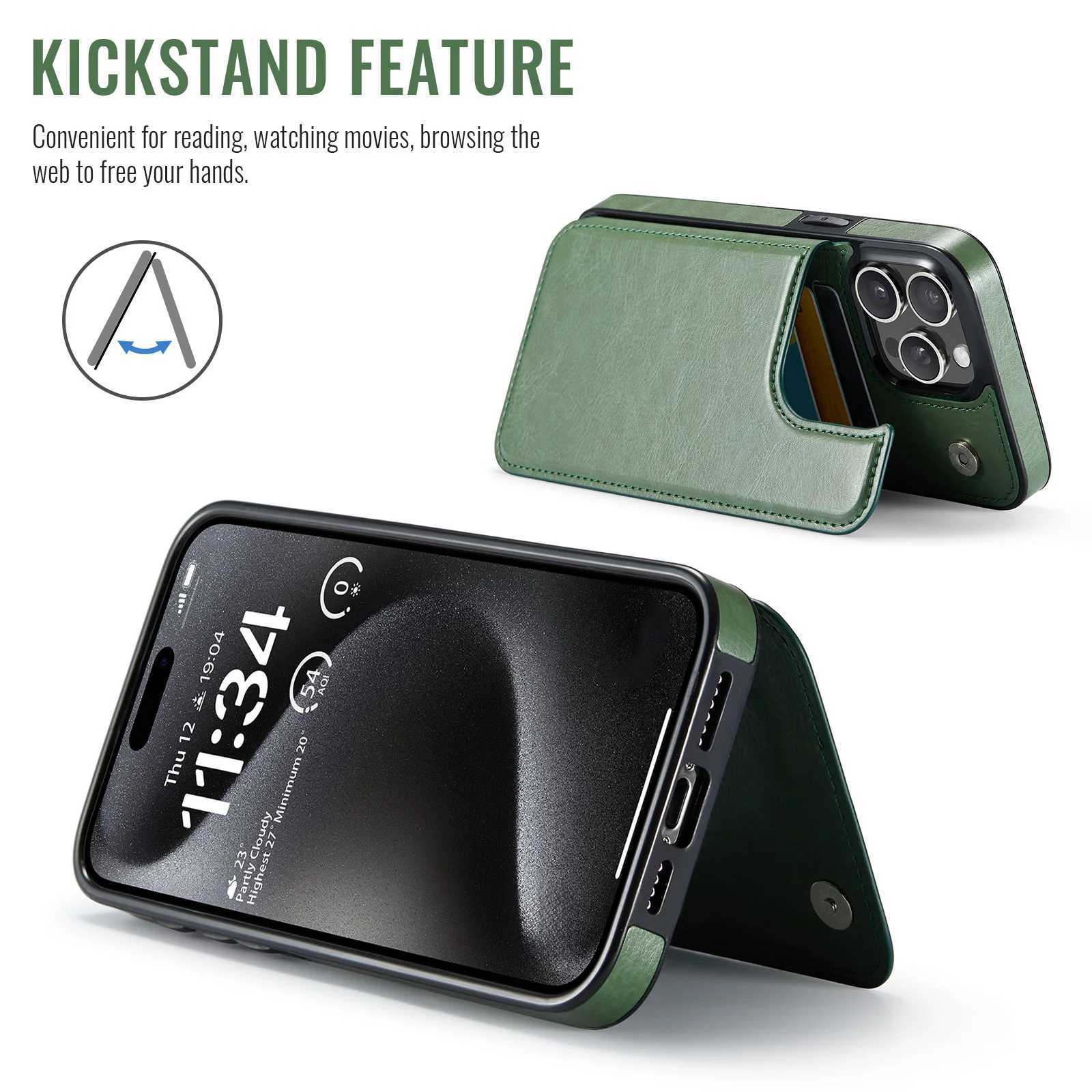 for iPhone 15 14 Plus 13 12 11 Pro Max Wallet Case With Card Holder PU Leather Kickstand Card Slots Case Double Magnetic Clasp X250125