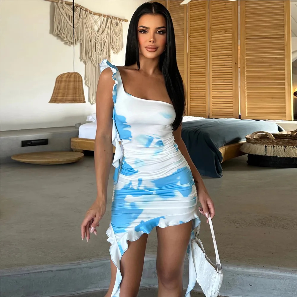 Summer Sexy Print Halter For Womens Dress Skirt Fashion Simple Slim Fit Bag Hip Party Nightclub Female Mini 250109Z