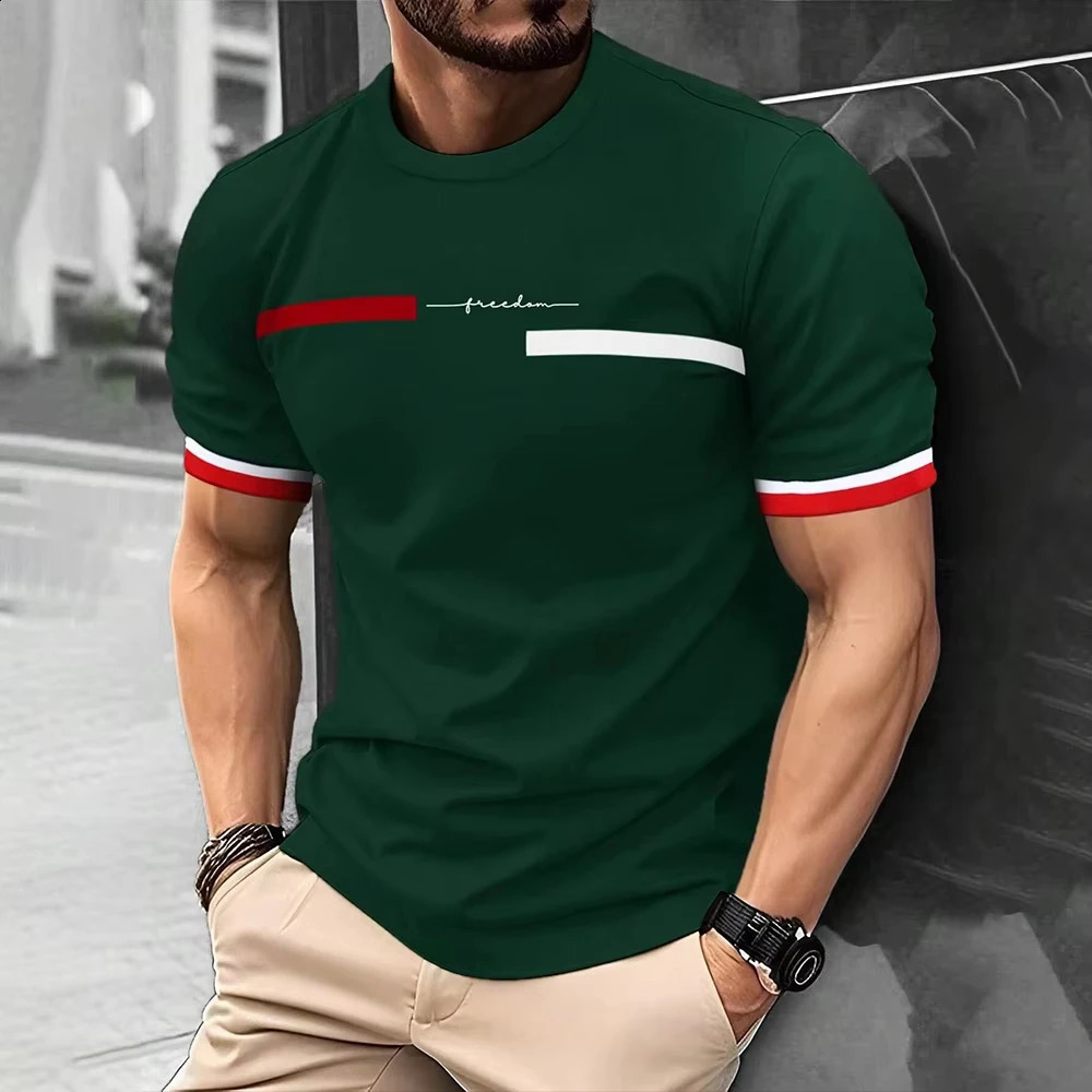Fashion Summer 3D Stripe Letter Print Mens T Shirt Hip Hop Trend Harajuku Streetwear Casual Oneck Oversized Tshirts Men Tops 250121