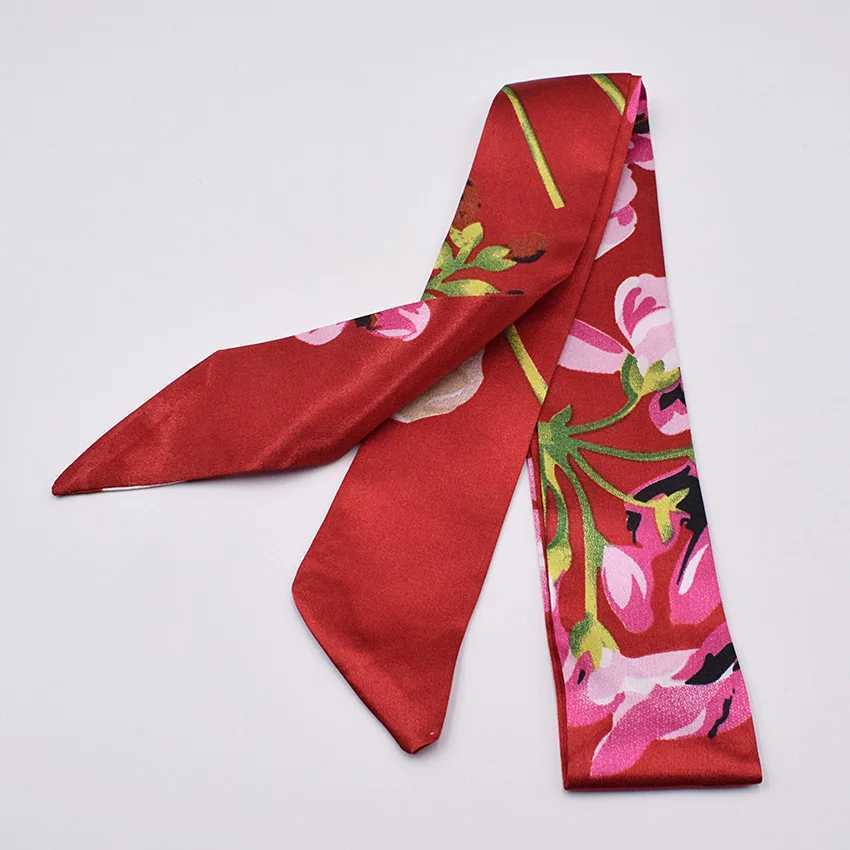 New Print Flower Handle Bag Ribbons Brand Fashion Head Scarf Small Silk Scarf For Women Small Long Skinny Scarves Wholesale W250118