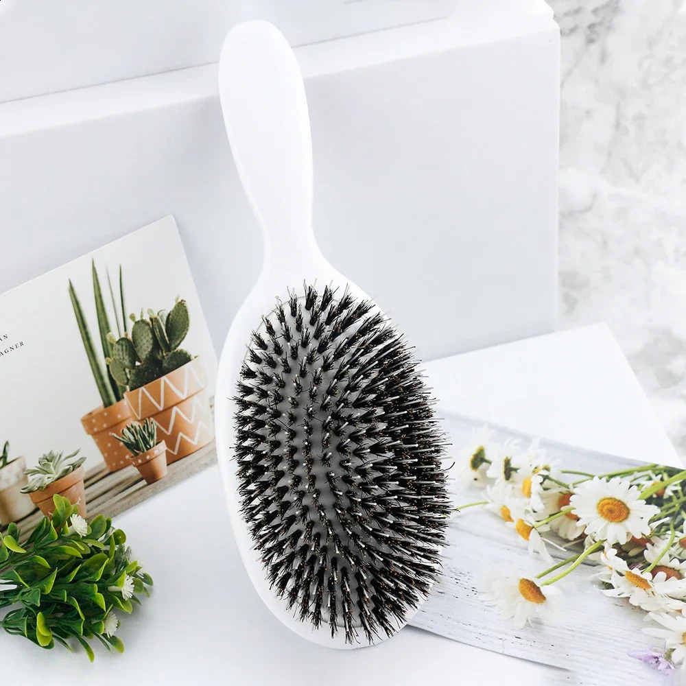 Boar Bristle Paddle Hair Brush Massage Comb Anti Static Detangling Hair Comb Scalp Care Massage Brush Barber Hairdressing Tools 250120